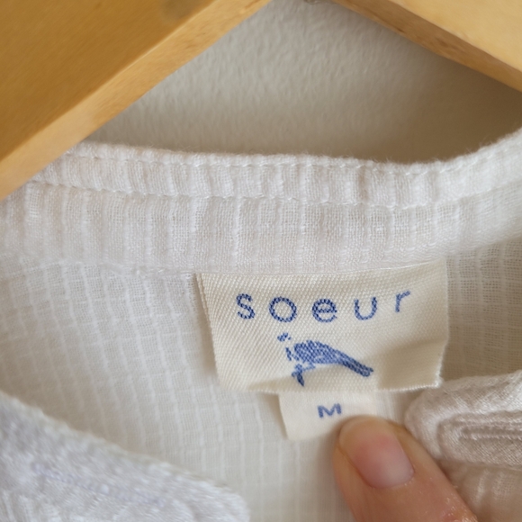 Never Worn SOEUR White Gauze Casual Button Down Bib Peasant Shirt Tunic Medium - Picture 4 of 10